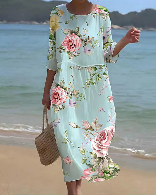 Melanie Elegant Tummy Covering Floral Dress