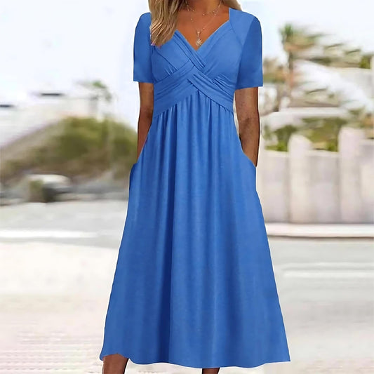 Lena Elegant Midi Dress with Tummy Cover